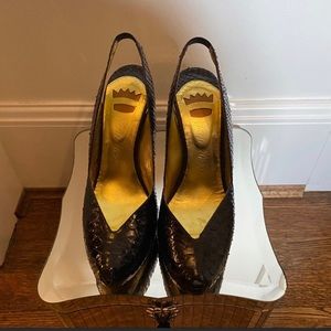 Ernesto Esposito Navy Blue Peep Toe Heels Size 7